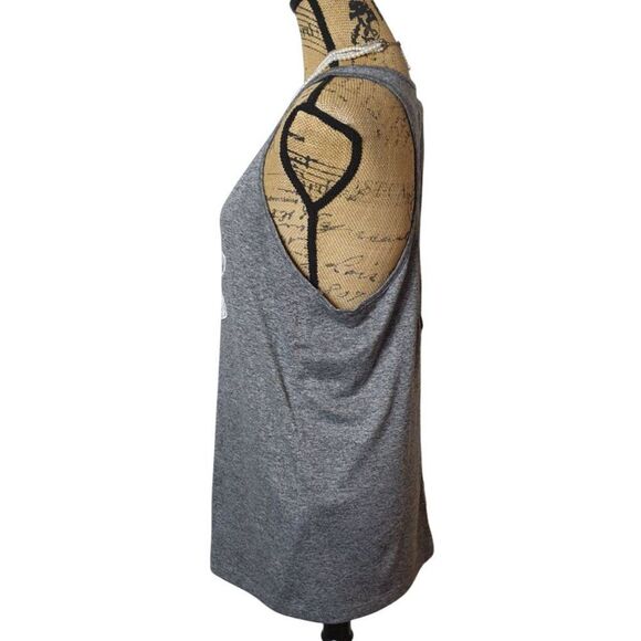 Under Armour Womens Racerback Tank LG Gray Heathered HeatGear Keyhole Loose Fit - Picture 4 of 7